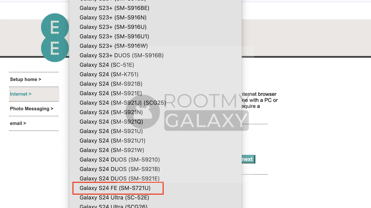 Samsung Galaxy S24 FE On UK Carrier EE Database Listing